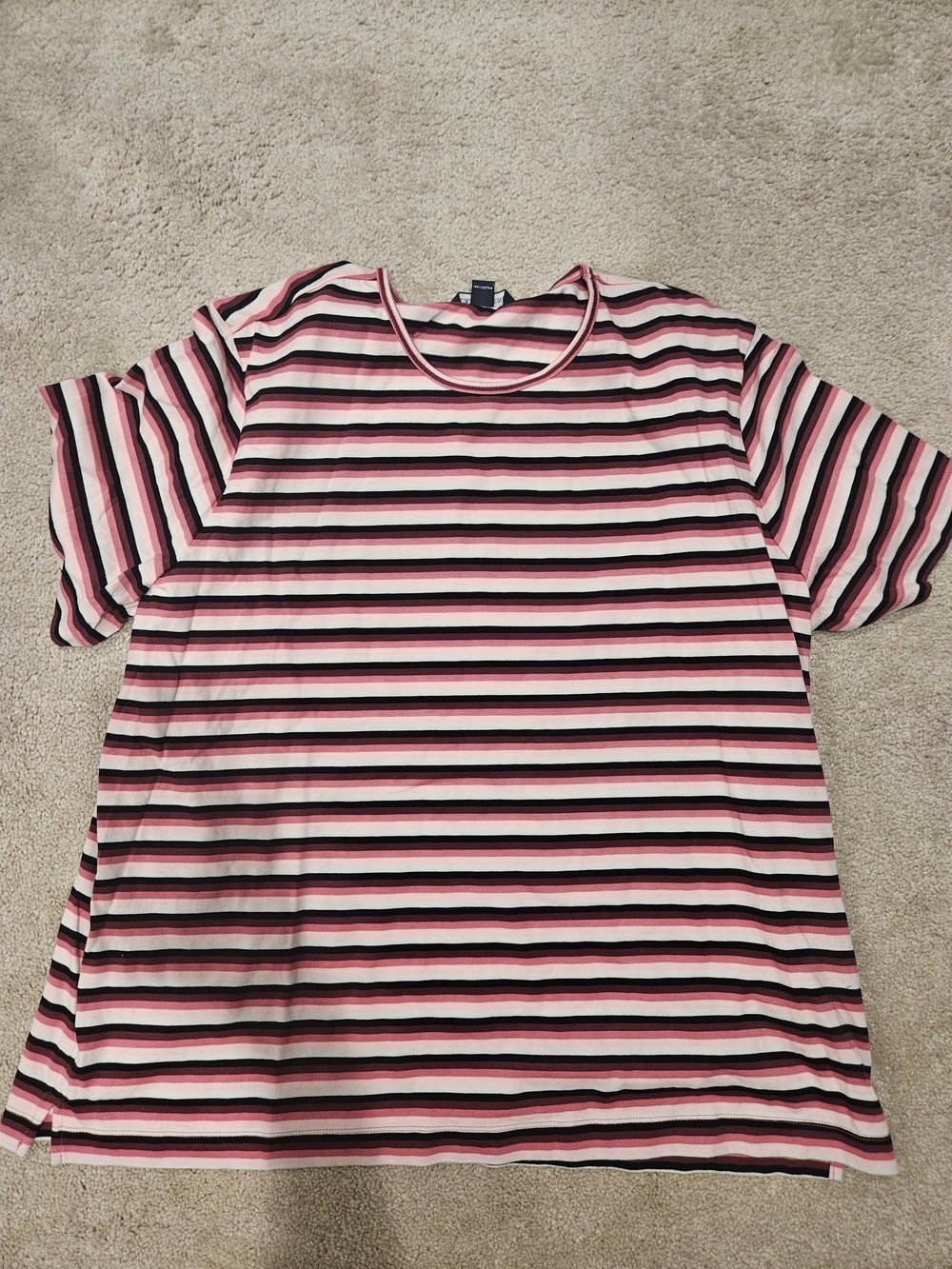 Lands' End Crewneck Striped Tee in Pink, Black & White